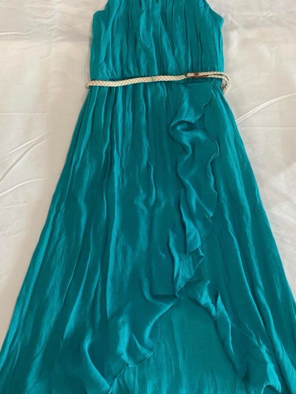 A. Byer Teal Tiered Dress with Bow Detail